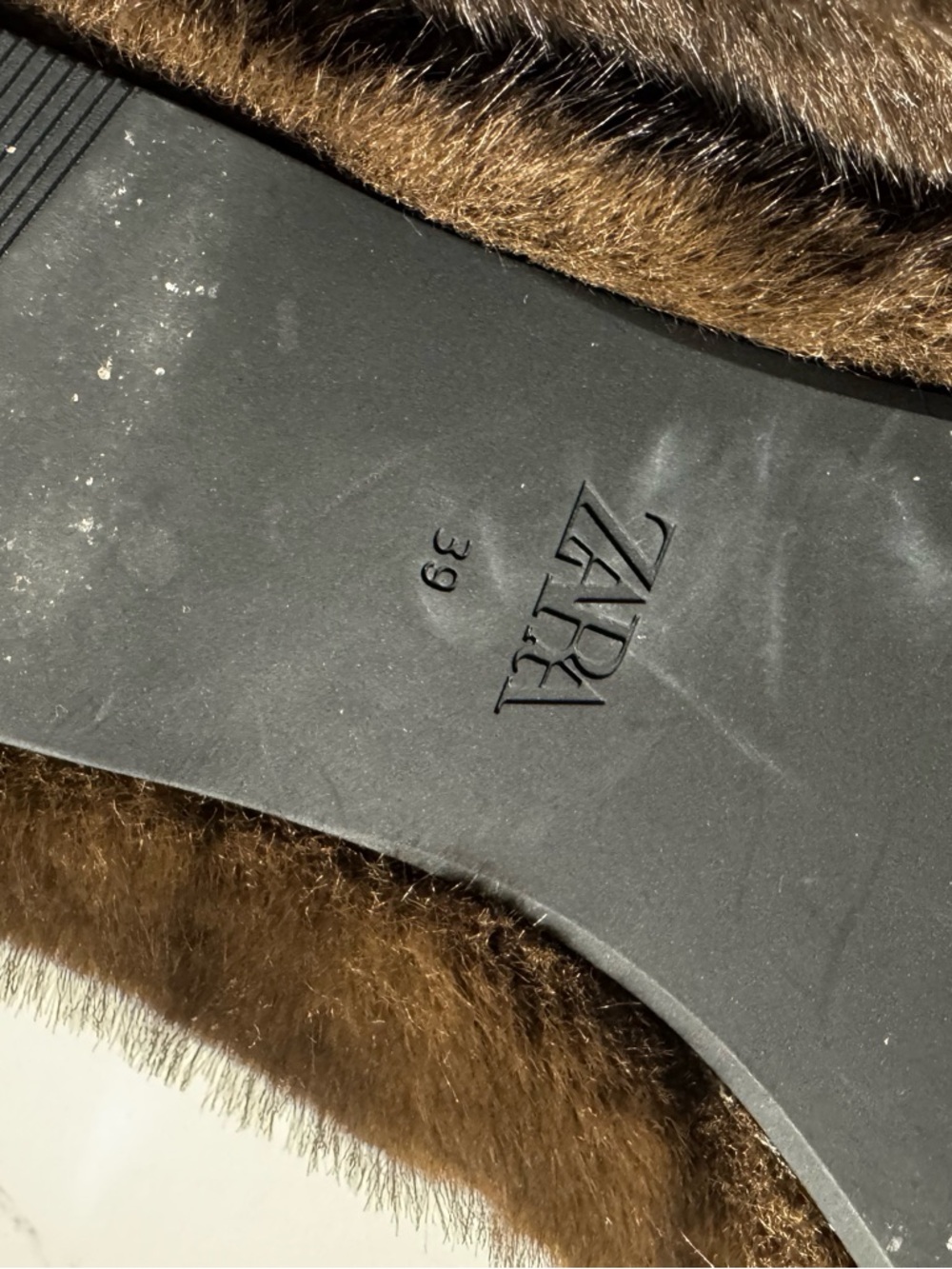 Zara Faux Fur Ballet Flats Brown Mary Jane Size 8 (Fits 8.5–9) Cozy Luxe Flats - Picture 4 of 9